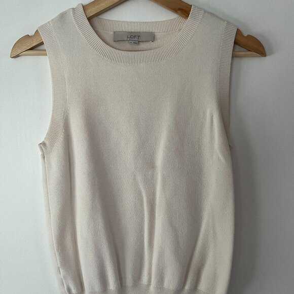 LOFT Cream Sleeveless Sweater Shell Top (Women's Medium) - Picture 1 of 2